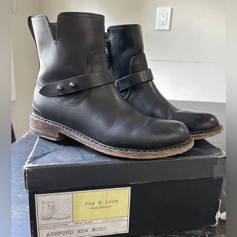 Rag & Bone Ashford Moto Boots Black Size 9 - Picture 1 of 10